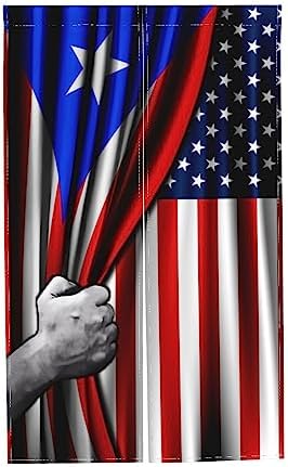 Puerto Rican and USA Flag Door Curtain 34x56 Inch