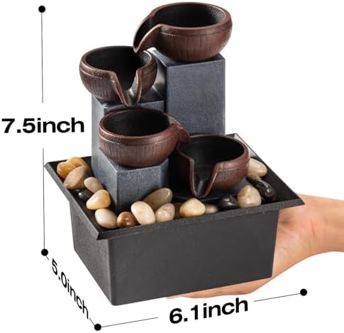 AMOOTEK Tabletop Fountain with LED Lights and Rocks