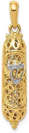 14k Yellow and White Rhodium Two-tone Gold Mezuzah with Shin Charm