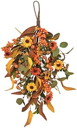 20 Inch Artificial Fall Teardrop Wreath Door Decor