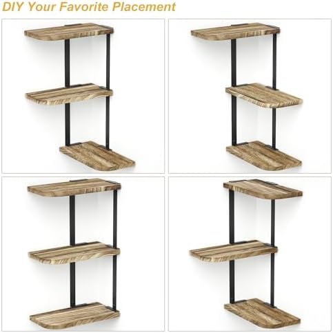 Love-KANKEI 3 Tier Rustic Wood Floating Corner Shelf