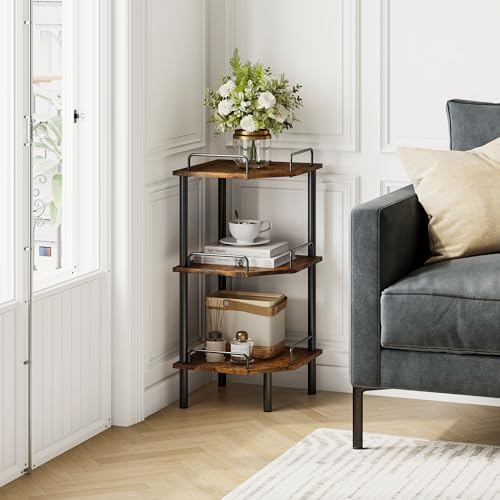 Tajsoon Corner Shelf Stand 3 Tier Rustic Brown