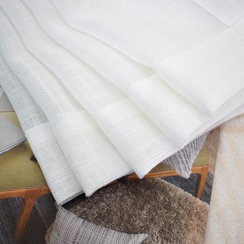 White Sheer Curtains 80 Inch Farmhouse Style 2 Panels Grommet Top
