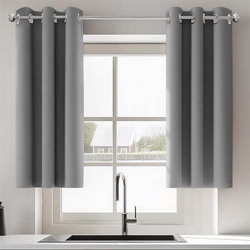 Grey Blackout Curtains for Bedroom 2 Panels Set