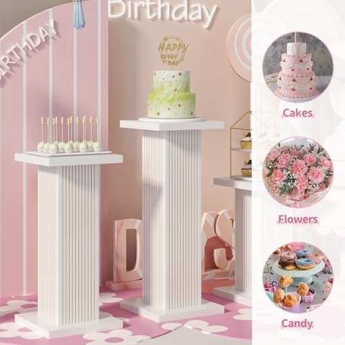 White Square Pedestal Stand Set 3Pcs for Parties