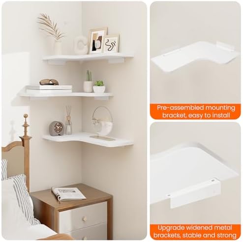 Homode Corner Floating Shelves Set of 3 White