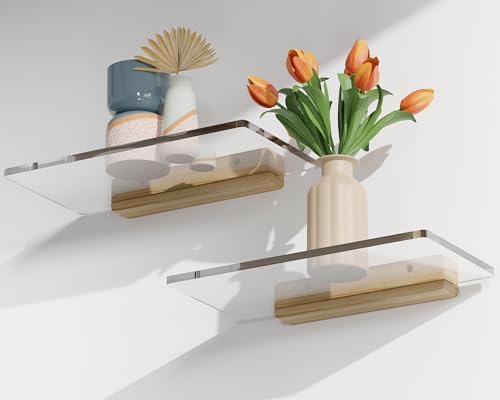 Solid Wood Acrylic Floating Shelf for Room Decor