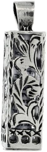 Sterling Silver Mezuzah Necklace with Floral Pattern