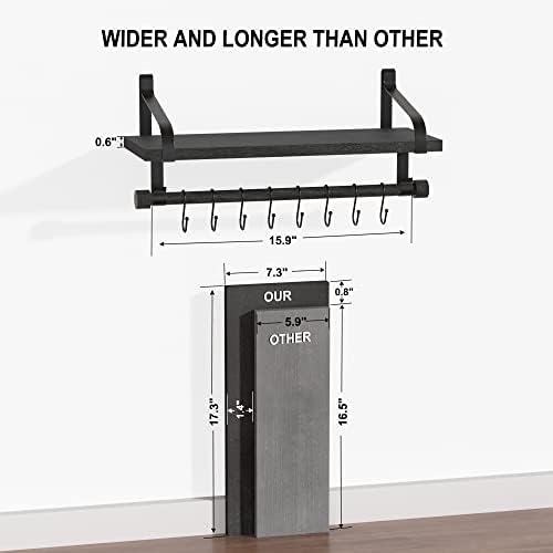 Love-KANKEI Floating Shelves with 8 Hooks Black 173 Inch