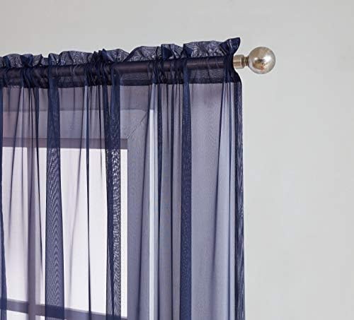 LinenZone Blue Navy Rod Pocket Sheer Curtains - Pair of 2
