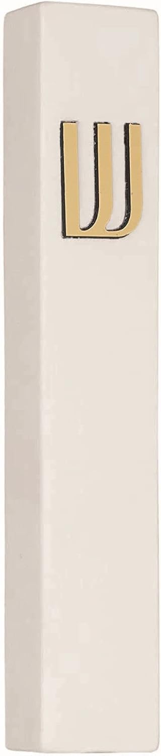 Modern Concrete Mezuzah Case with Scroll Ivory and Gold