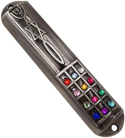Pewter Messianic Mezuzah Case with Scroll for Door