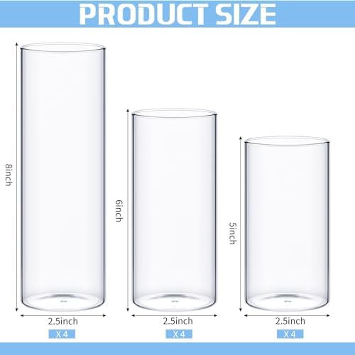 Sawysine 12 Pcs Glass Cylinder Vase with Floating Candles and Water Gel Beads