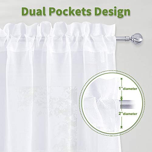 NICETOWN Sheer Curtain Panels for Dining Room 2 Panels White 55x72 Inches
