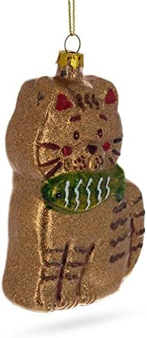 Sparkling Glittered Gingerbread Cat Fish Ornament