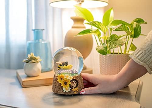 Elanze Designs Musical Snow Globe with Honey Bee Hive