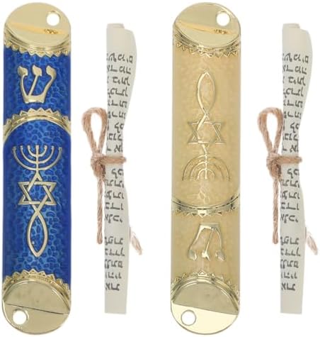 LUOZZY 2 Piece Metal Mezuzah Set with Scrolls