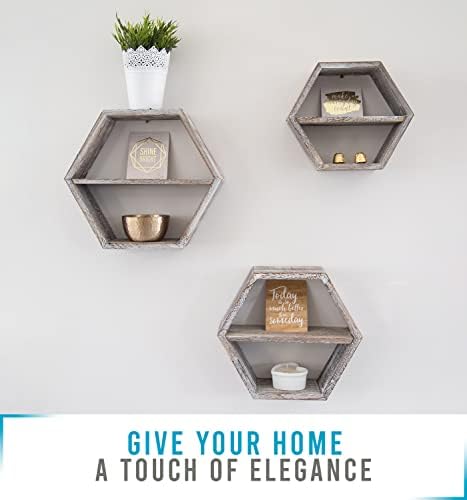 Comfify Rustic White Hexagonal Floating Shelves Set of 3