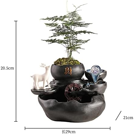Black Ceramic Table Fountain with Mist and Animal Sculpture