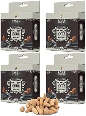 Soul Sticks Backflow Incense Cones - 40PCS White Sage Cleansing Set