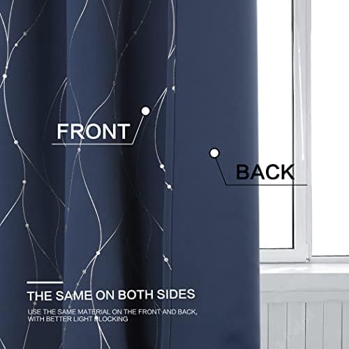 BUHUA Blackout Curtains with Floral Pattern Navy 72 Inch Length 2 Panels
