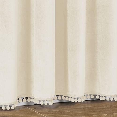 VANASEE Velvet Pompom Curtains 52x63 Inch 2 Panels Blackout