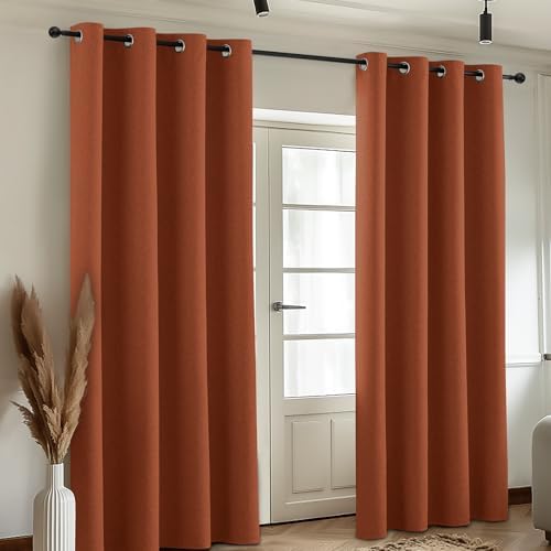 COSVIYA Blackout Burnt Orange Linen Curtains 2 Panels Set 72 Inch