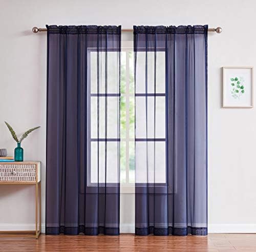LinenZone Blue Navy Rod Pocket Sheer Curtains - Pair of 2