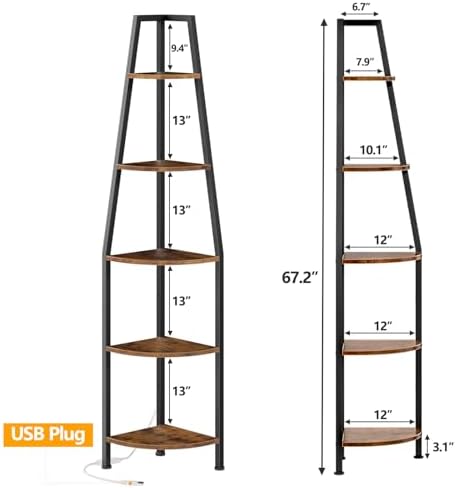 Furnulem 5 Tier Corner Shelf with LED Light