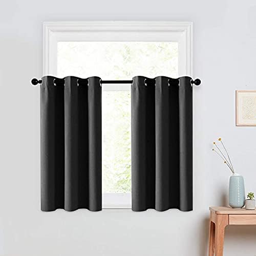 MRTREES Blackout Curtains 2 Panels 34x36 Black Grommet Top