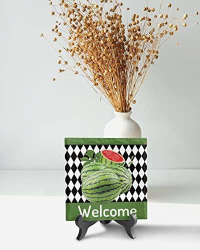 Abstract Diamond Lattice Green Summer Watermelon Desk Ceramic Ornament