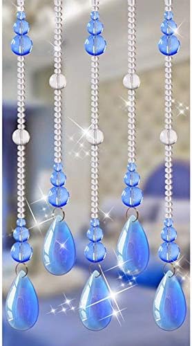 Blue Crystal Beaded Door Curtain for Entryways - 21 Strands