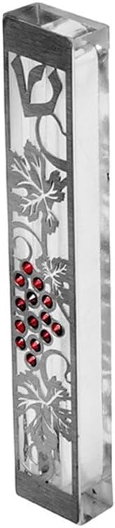 Large Acrylic and Steel Mezuzah Case Bordeaux Stones Grapes