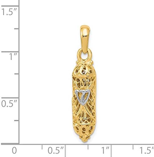 14k Yellow Gold Mezuzah with White Rhodium Shin Charm