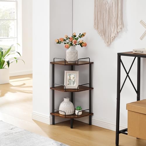Tajsoon Corner Shelf Stand 3 Tier Rustic Brown