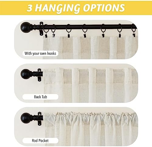 NICETOWN Natural Linen Curtains 2 Panels Set 80 Inches Long