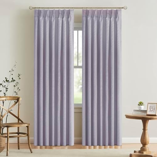 Light Grey Blackout Linen Curtains 2 Panels Set 72 Inches Length