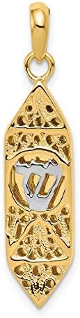 14k Two-Tone Yellow Gold Mezuzah Pendant 38mm x 9mm