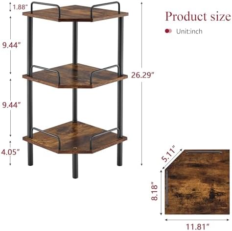Tajsoon Corner Shelf Stand 3 Tier Rustic Brown