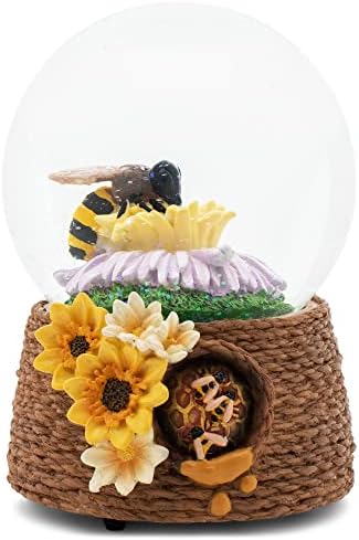 Elanze Designs Musical Snow Globe with Honey Bee Hive