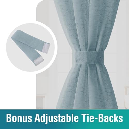 Turquoize Teal Linen French Door Curtains with Tie Back