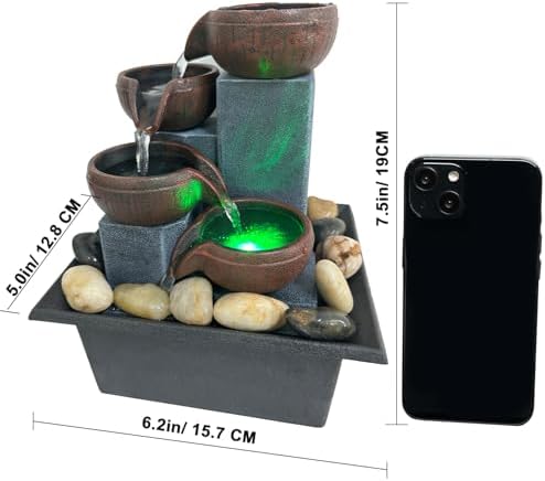 Small Indoor Relaxation Tabletop Fountain with LED Light and Natural Rocks