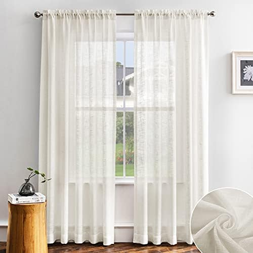 Melodieux Ivory Cream Linen Curtains 63 Inches 2 Panels