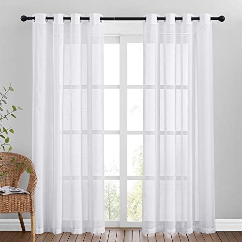 NICETOWN Sheer Curtains for Living Room - Grommet Top Faux Linen 84 Inches