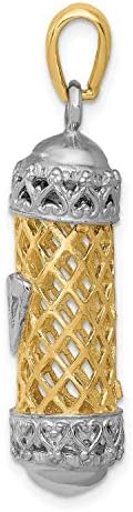 14k Two-Tone Mezuzah Pendant with Shin Letter 38mm x 10mm