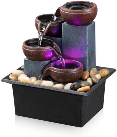 AMOOTEK Tabletop Fountain with LED Lights and Rocks