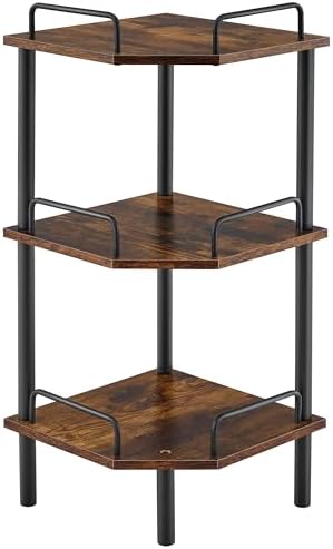 Tajsoon Corner Shelf Stand 3 Tier Rustic Brown