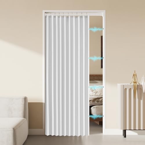 Linen Pleated Magnetic Door Curtains with Tiebacks - 40x78 White