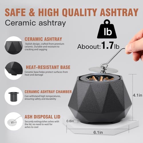 Elegant Ceramic Ashtray with Lid Smokeless and Waterproof