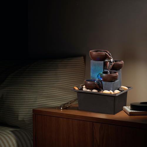AMOOTEK Tabletop Fountain with LED Lights and Rocks